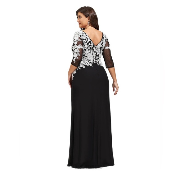 Aubrie Sheath/Column Boat Neck Floor Length Lace Chiffon Evening Dress w/Sequins - Picture 6 of 8